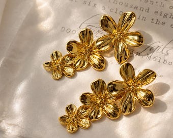 Gold Floral Statement Earrings, Bridal Bridesmaid Wedding Jewelry, Gold Drop Earring,Gift for Her