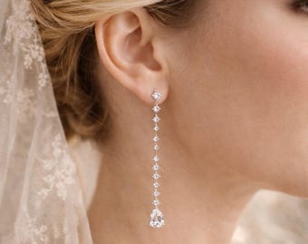 Bridal Teardrop Drop Earrings, AAA Cubic Zirconia, 925 Sterling Silver Post, Elegant Dangle Earrings