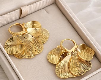 Gold Petal Statement Earrings, Lightweight Dangle, Bridal Bridesmaid Wedding Jewelry,Gold Floral Earring