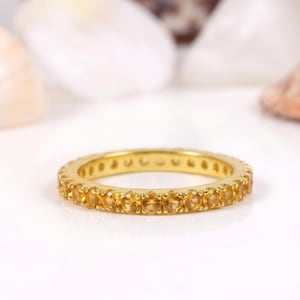 Natürliche Citrin Eternity Ring | 14k Gold Vermeil Band | Echter gelber Edelstein Ring | Handgefertigter Schmuck | November Geburtsstein Geschenk für Sie