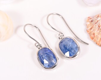 Natural Blue Kyanite Earrings | Oval-Cut Dangle Earrings | 925 Silver Jewelry | Blue Stone Drop Earrings | Kyanite Earrings | Gift for Her