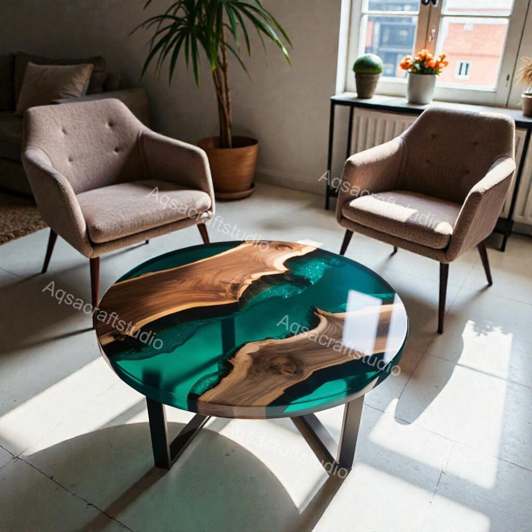 Round Live Edge Epoxy Coffee Table Walnut Side Table Mid Century Modern ...