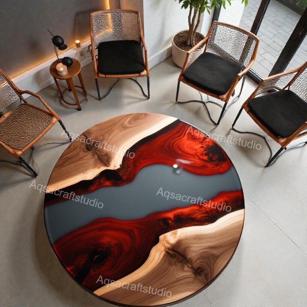 Round Live Edge Epoxy Coffee Table Walnut Side Table Mid Century Modern ...