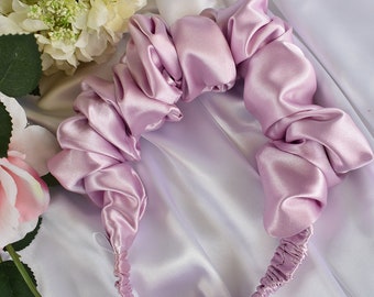 Pink Purple Satin Scrunchie headband crown - elastic headband