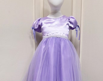 Handmade Purple Princess Dress - Regal Satin and Tulle Costume for Kids