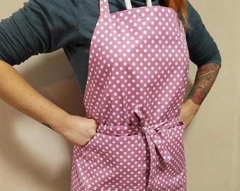 Pink Polka Dot Burlap Ruffle Apron