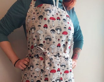 Muhroom Apron - Burlap Apron - Cute Aprons Mommy and Baby Handmade