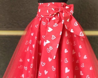 Handmade Women's Red Tutu Skirt with Hearts - Romantic Valentine's Day Costume, Festive Party Wear