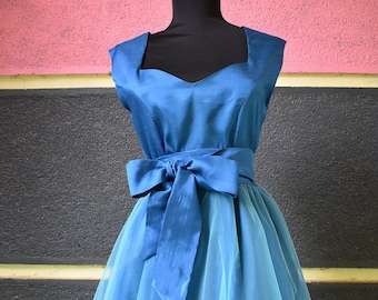 Vestido de diseñador de tul azul - Vestido de estilo vintage