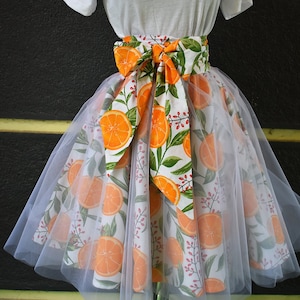 Elastiicated summer oranges tulle skirt