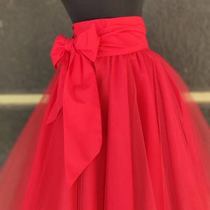 Jupe en tulle rouge - Jupe avec ceinture élastique - Tutu en coton rouge écarlate