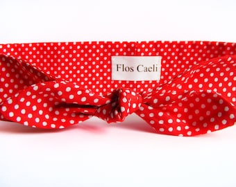 Top Knot -Red Polka Dot Fabric Headband - Red Bow Headband - Cotton Headband - Retro Style Head Scarf - Knotted Headband - Polka Dot Bandana