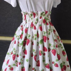 Strawberry cotton elasticated skirt/ Strawberry skirt/ Cotton midi skirt/ Summer light skirt/ Delicate skirt/ White women skirt/ Fruit skirt