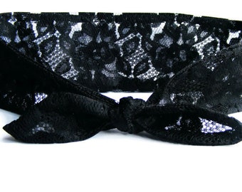 Black Lace Headband - Bow Headband - Hairwrap - Black Turban - Lace - Women Accessories - Headbands - Lace Bandana - Gift for Her