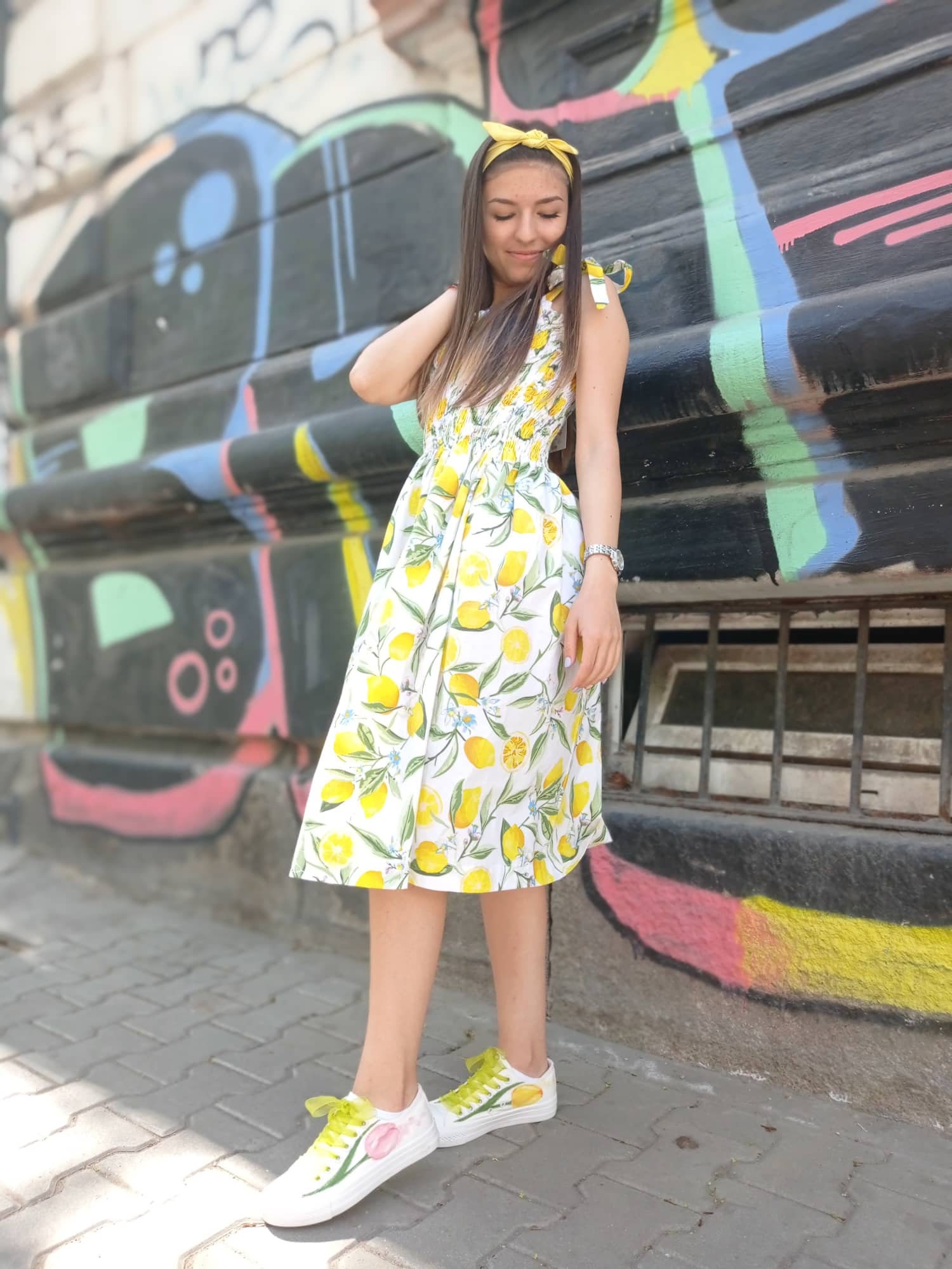 Nina Lemon Print Dress – From Head To Hose