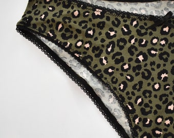 Military Green and Pink Cheetah print panties - Handmade women panties - handmade lingerie