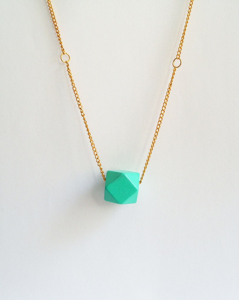 Mint Green Necklace Hand Painted Wooden Necklace Mint Blue Etsy