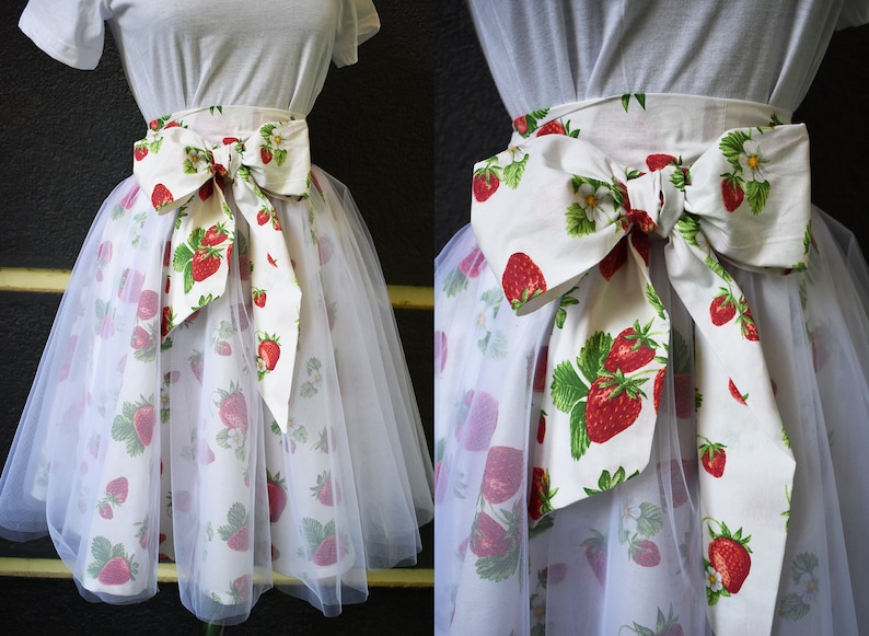 WOMENS SKIRT Strawberries Skirt Elasticated Skirt Tulle Summer Skirt Strawberry Lover Gift Women Tulle Skirt image 1
