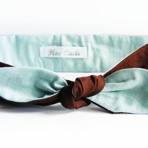Mint Chocolate Cotton Headband: Retro Bow Hair Wrap