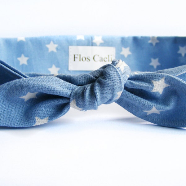 White Stars on Baby blue headband - Fabric turban - Fabric Headband - Handmade Hair Accessories - Women Headbands