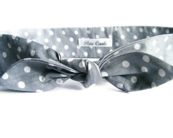 Gray Polka Dot Headband - Italian Cotton Women Headband - Retro Style Headband - PinUp Style Head Scarf - Bandana - Turbans