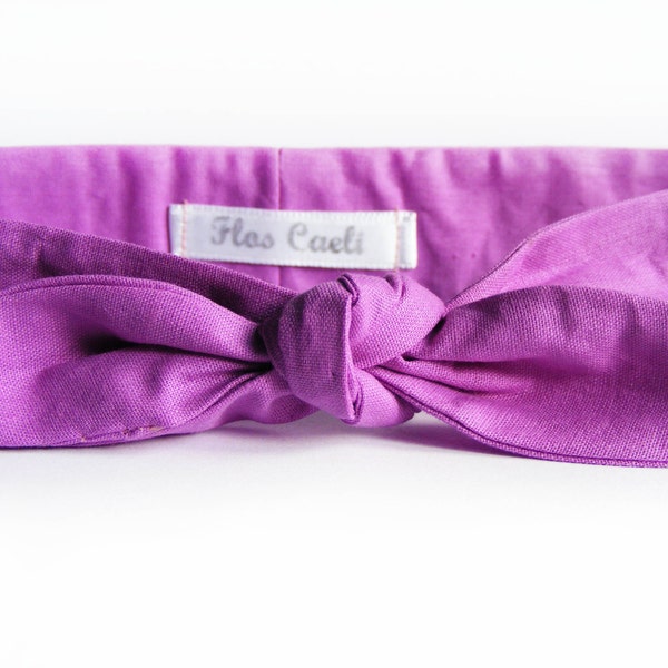 Purple Cotton Headband - Women Retro Dolly Bow - Tie Up Head Wrap - Women Accessory - Pull Hair Back - Bow - Retro headbands - Bandana