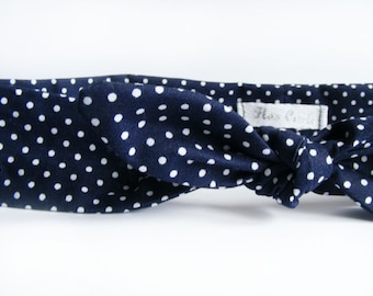 Navy Polka Dot Headband: Cotton Pin Up Hair Wrap