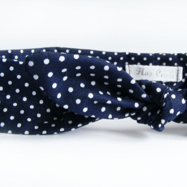 Navy Blue Polka Dot Headband - Cotton Blue Pin Up Head Wrap - Dark Blue Dolly Bow - Bandana - Hair Accessories - Women Headbands