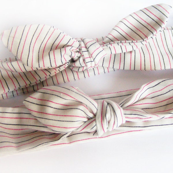 Set Of Two Headbands - Friendship Headbands - Cotton Fabric Stripes Headbands - Tie Up Headscarf