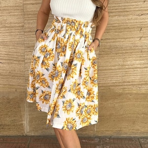 Sunflower elasticated skirt / Midi cotton women Summer skirt