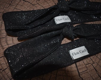 Black Glitter Headband - Tie Up Bandana Hair Scarf - Sparkly Headband