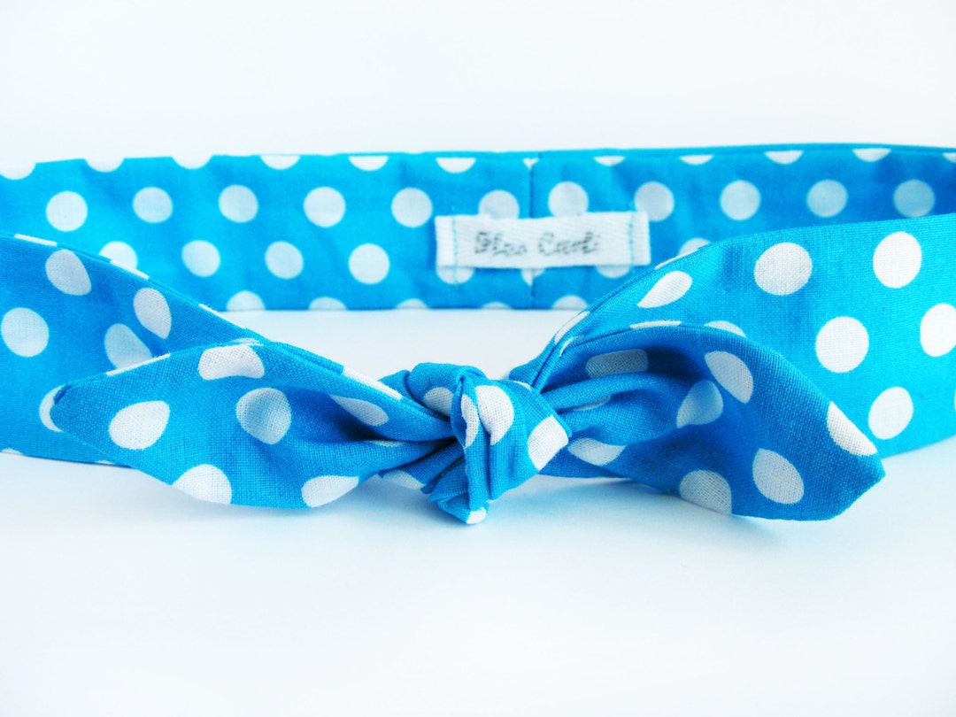 Turquoise Blue Polka Dot Headband Bow Headband Cotton - Etsy