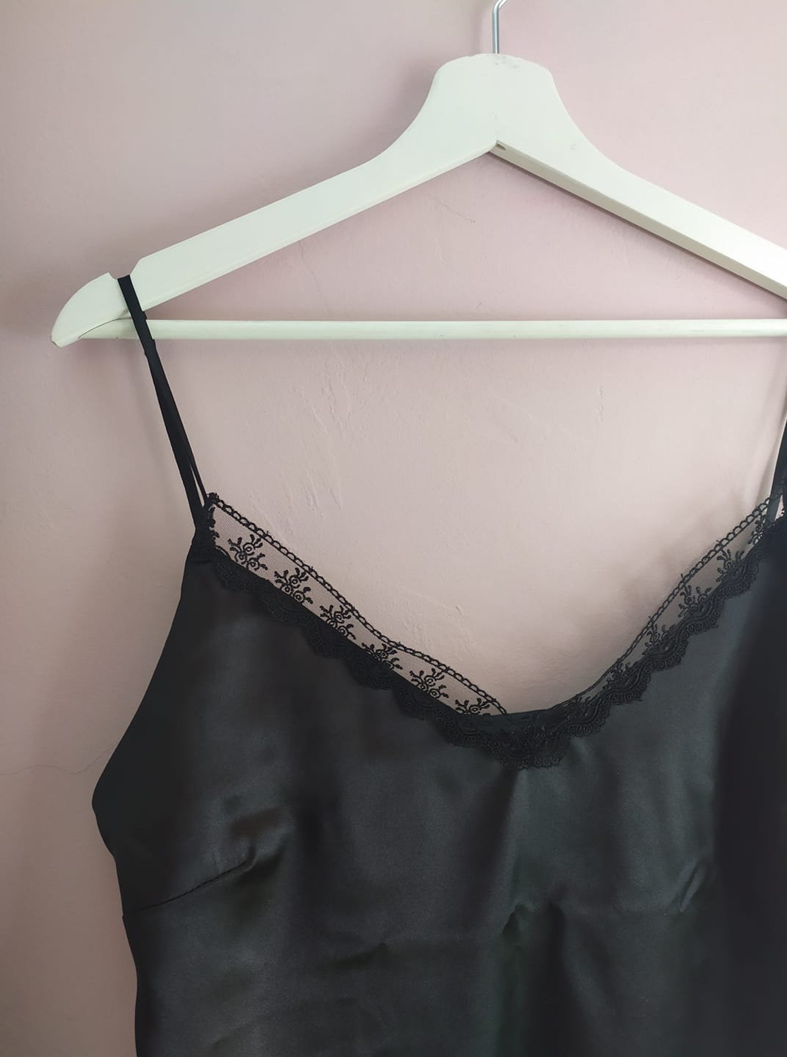 Black Satin Pajama Set With Lace Women Pjs Tank Top and - Etsy