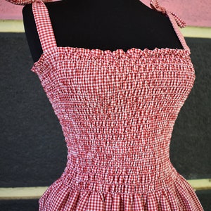 Red plaid elasticated dress Shabby chic dress One size image 3