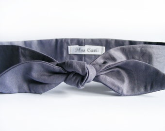 Gray Cotton Headband - Medium Gray Dolly Bow - Tie Up Headscarf - Baby Headband - Adult Size Headband - Baby Bandana - Toddler Headband