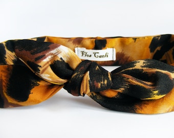 Bow Fabric Headband - Cheetah Print Headband - Animal Print - Leopard Turban Style Headband - Headscarf - Tie Up Headband