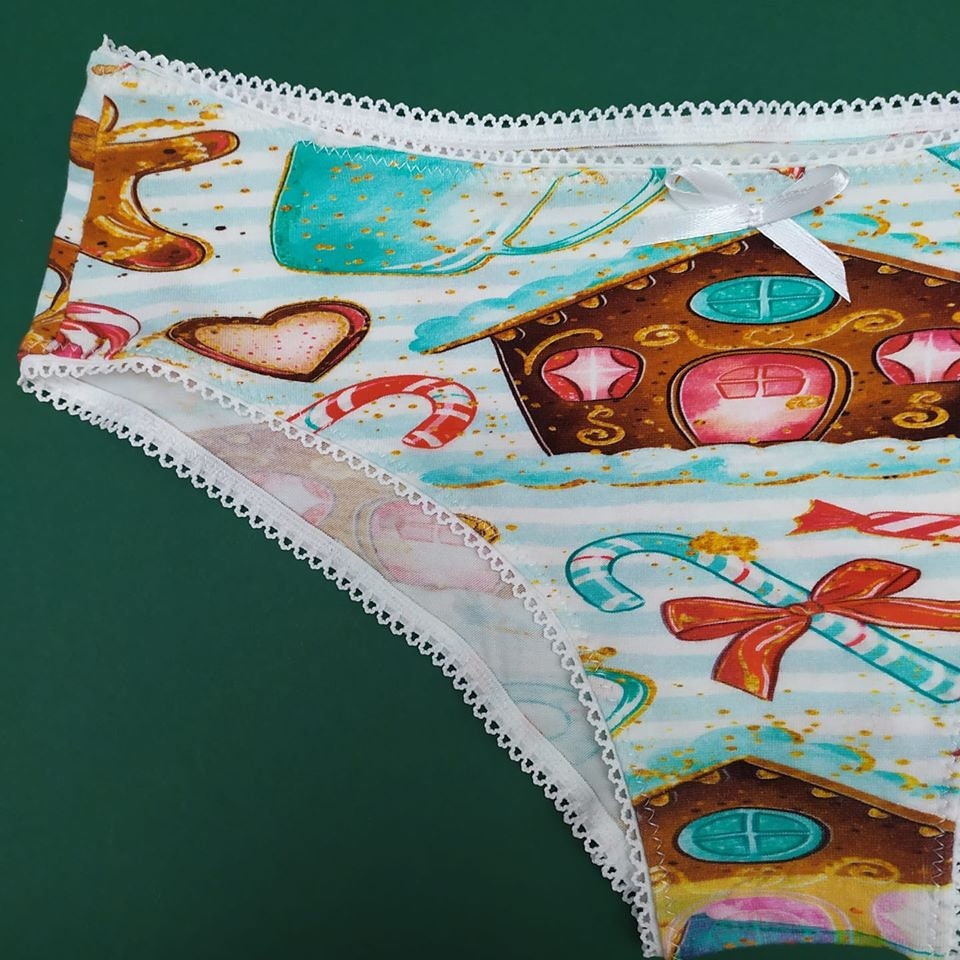 Christmas Handmade Panties, Women Panties, Gingerbread House Panties 