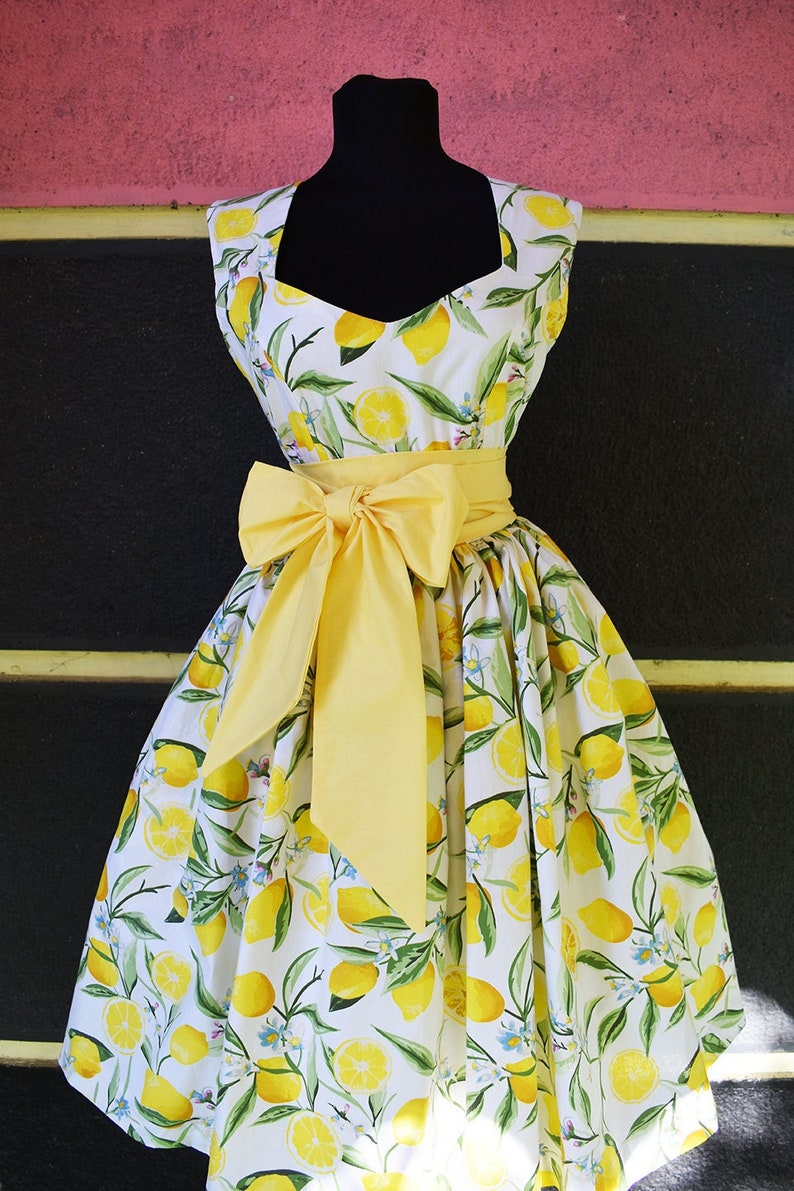 Retro lemon bow dress women dresses handmade Vintage dress image 2