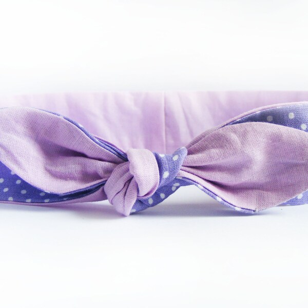 Pois pourpre bandeau - Bandeau en tissu - Tie Retro Up Bandeau - Lilac ficeler Foulard - Violet Head Wrap - Bow Pois