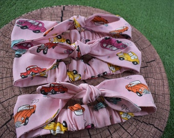 Pink retro cars headband with elastic - Cute vintage look headbands