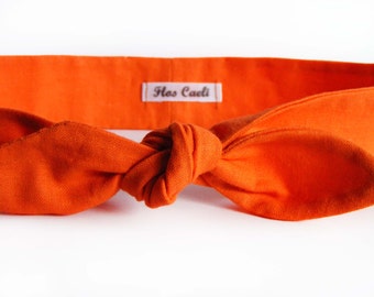 Orange Top Knot Headband, Solid Color Orange Headband, Women Cotton Fabric Wrap, Bright Orange Bow, Accessory, Headbands, Hair Scarf