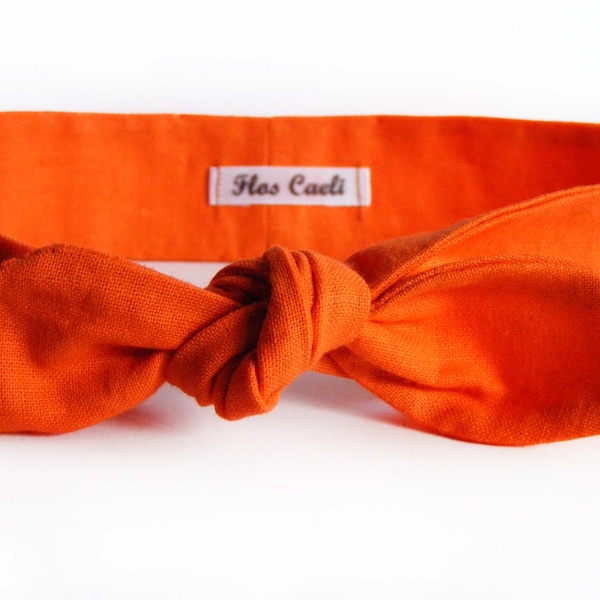Bandeau orange nœud supérieur, bandeau orange couleur unie, enveloppement en tissu coton femme, nœud orange vif, accessoire, bandeaux, foulard