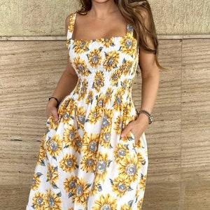 Sunflower Dress - Summer stretchy one size cotton dress