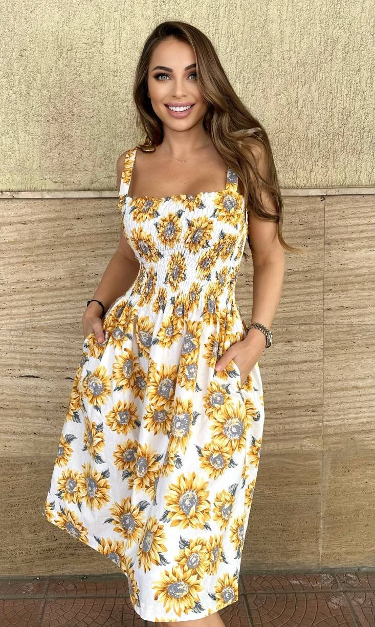 Sunflower Dress Summer Stretchy One Size Cotton Dress - Etsy Sunflower Dress Summer Stretchy One Size Cotton Dress - Etsy