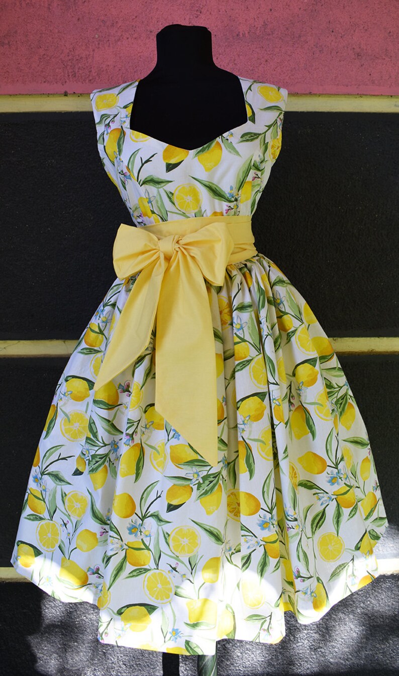 Retro lemon bow dress women dresses handmade Vintage dress image 5