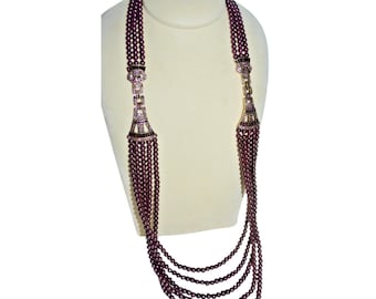 Heidi Daus Art Deco Master Clasp Purple Pearl Statement Multi Strand Necklace