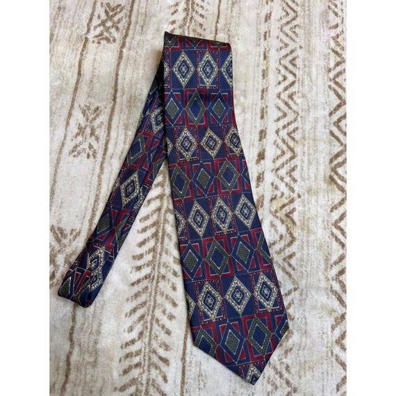 Vintage Bill Blass Silk Tie Geometric Diamond Pattern 80's View 6