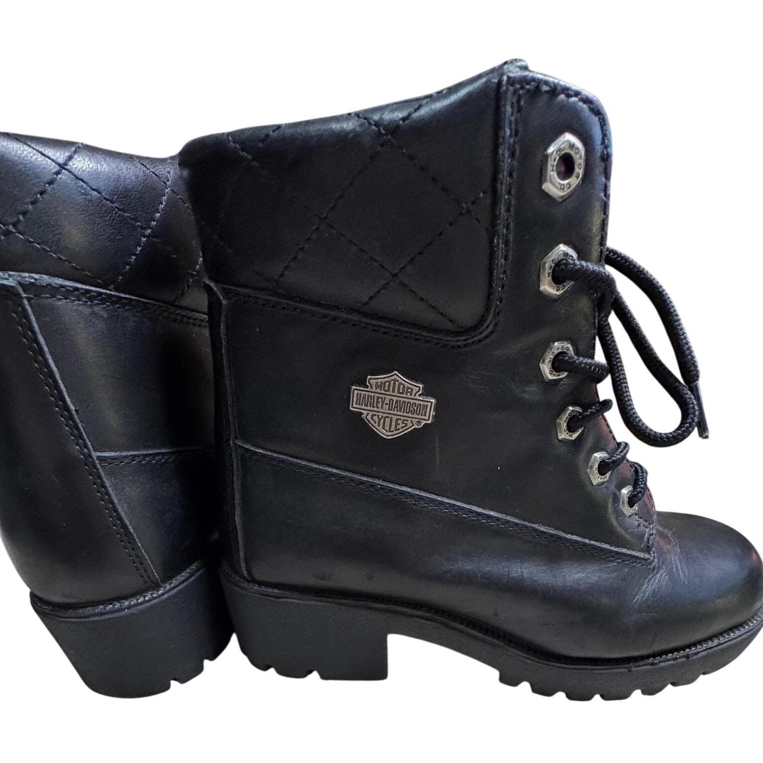 Bottes Hautes Lacées Vintage Harley Davidson Femme 10 US - Cuir Noir USA