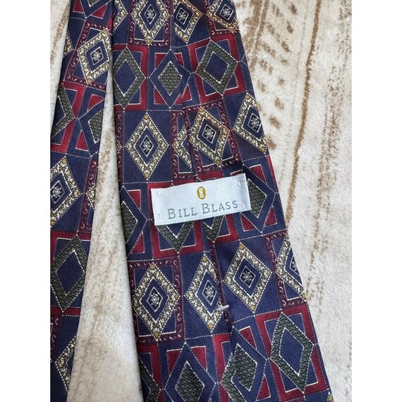 Vintage Bill Blass Silk Tie Geometric Diamond Pattern 80's View 2