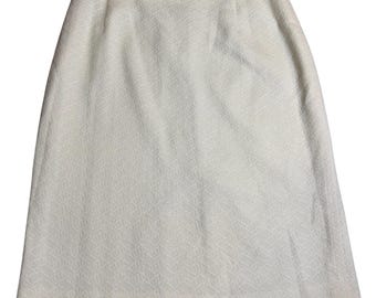 80-tals vintage Pendleton ullpennkjol elfenbensvit texturerad USA Dam 12 midi